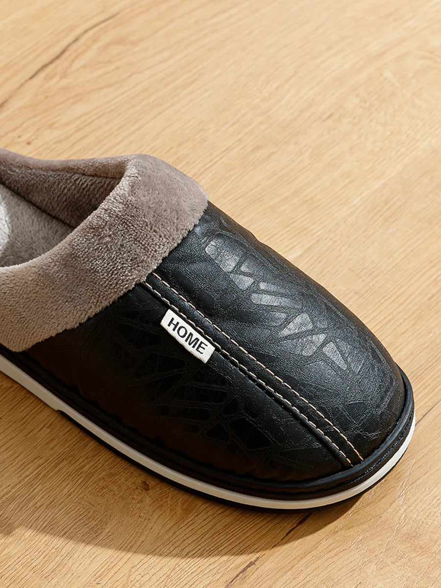 Pu Leather Big Sizes Men slippers Indoor Fur Flat Men's Winter Home Slipper Cotton Bedroom House Shoes
