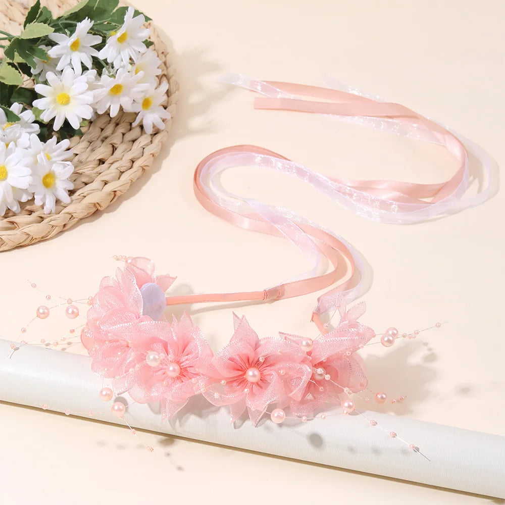 Fairy Flower Headband Sweet Lovely Girl Lace Floral Pearls Hair Hoop For Princess Wedding Birthday Headwear Accessories Gifts