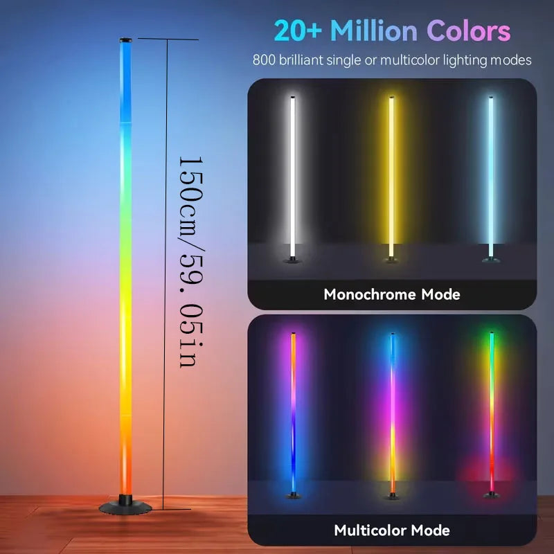 Smart RGB LED Floor Lamp with Remote Control and USB Port, APP-Controlled Ambient Light for Living Room Bedroom