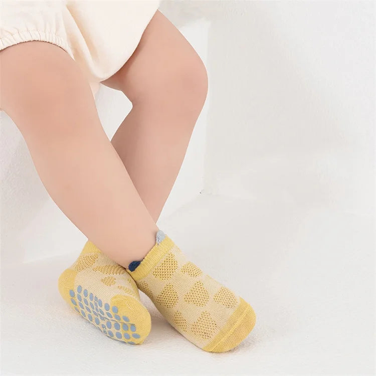 4Pairs/Set Cotton Breathable Children Socks Spring Summer Thin Baby Mesh Short Sock Boys Girls Cute Cartoon Non-slip Floor Socks