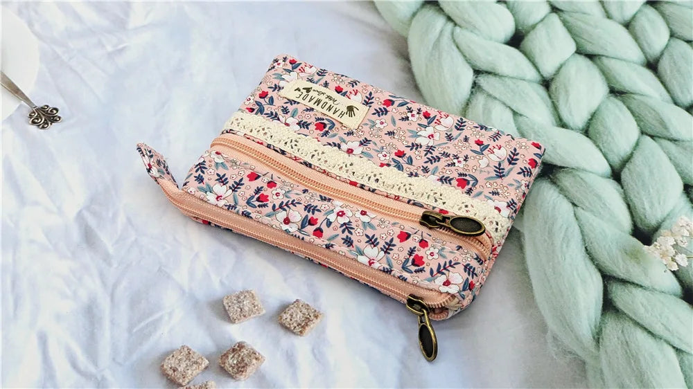 New Fashion Flower Multi-layer Cotton Fabric Coin Purse Women Card Wallet Small Change Bag Retro Canvas Female Hand Purses Pouch