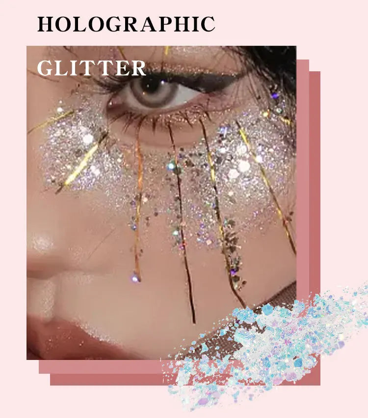 Eye Glitter Nail Hair Body Face Gel Art Waterproof High Gloss Glitter Body Multifunctional Makeup Decoration Party Festival
