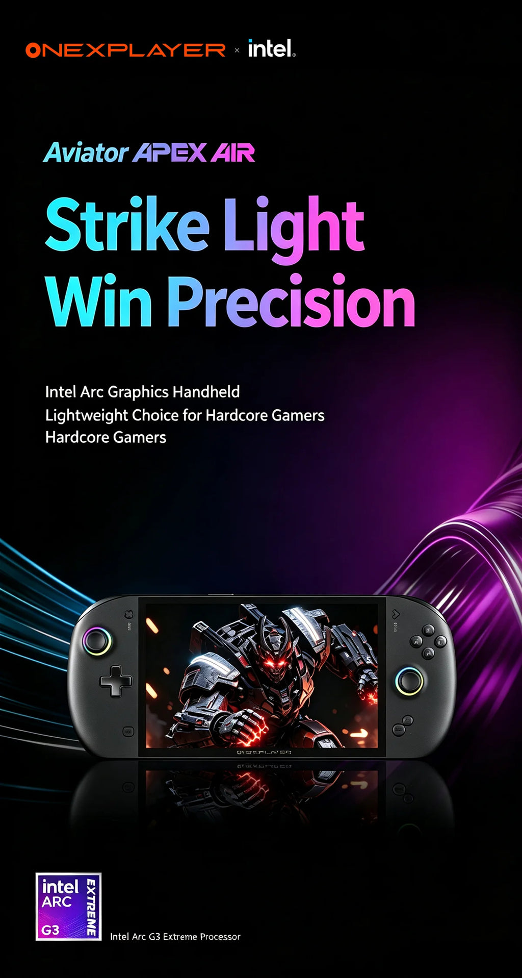 OneXPlayer APEX AIR Windows Handheld Game Console Intel Arc G3E 8" 120Hz VRR Screen 85Wh Swap Battery Dual SSD Cooling Gaming PC