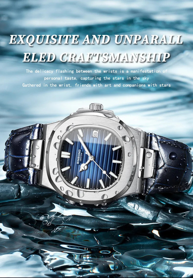 Authentic Men's Watch Waterproof Leather Strap Luminous Business Calendar Square Male Student Fashion Quartz Clock Watches Gift
