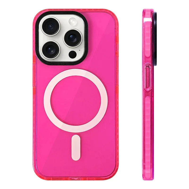 Neon Color Clear Crystal Magnetic Phone Case For Iphone 17 16 15pro 15 14 13max 12 Wireless Charging Soft Silicone Bumper Cover
