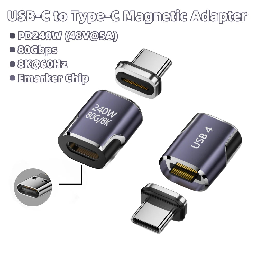 PD 240W Type C to Type C Magnetic Adapter USB 4 Full-Featured 80Gbps 8K@60Hz Fast Charging USB-C Magnet Converter For iPhone 15