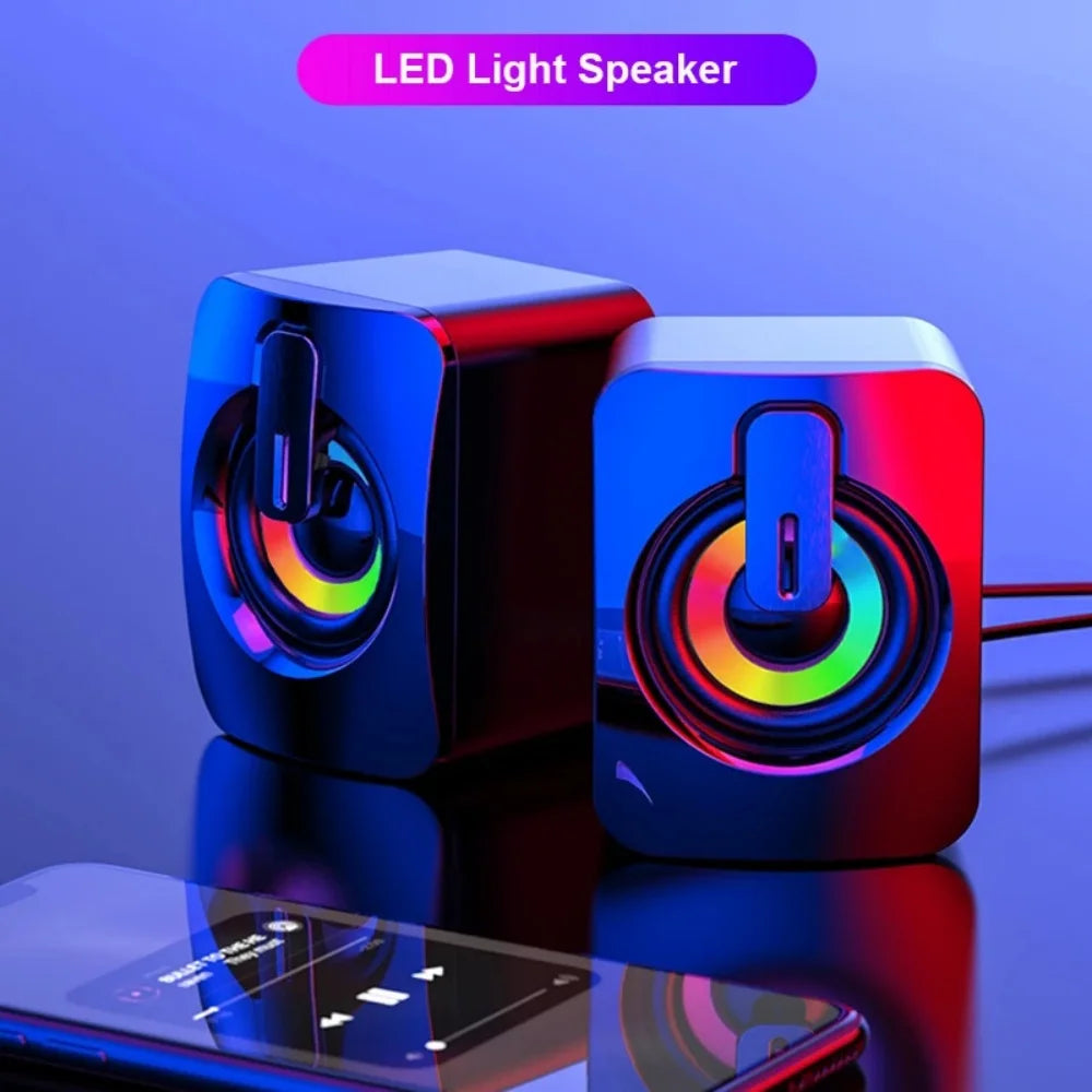 Colunas de Computador PC Sound Box HIFI Estéreo com Microfone e Luz LED para Computador de Secretária, Colunas de Gaming RGB com Som Surround