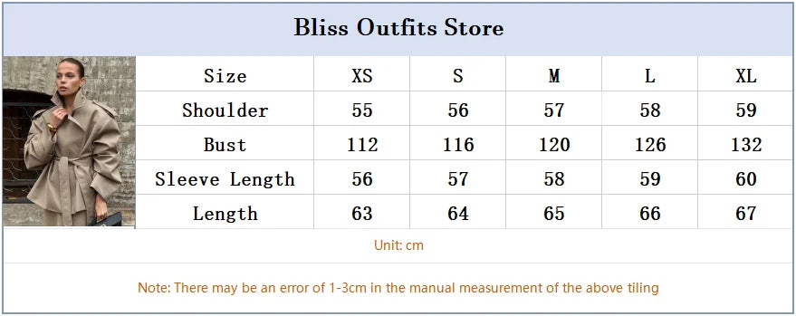 Solid Belted Waist Short Trench Coat Women Chic Wide Lapel Epaulet Detail Loose Long Sleeve Coats Fall Daily Commuter Outerwear