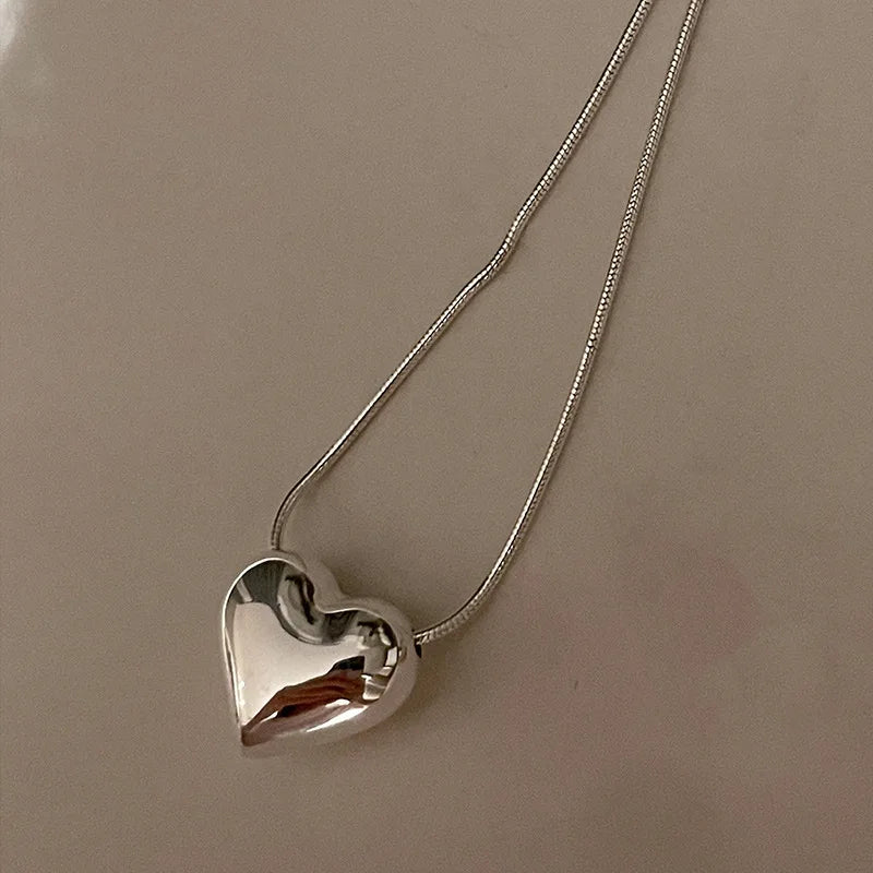 MEETSOFT Trendy Silver Color Retro Big Small Heart Chokers Necklace for Women Fashion Jewelry Romantic Gifts Drop Shipping
