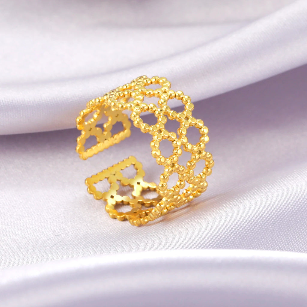 Amaxer For Women Lover's Rings Star Lace Beads Strip Stainless Steel Gold Color Silver Color Engagement Jewelry Party Gift