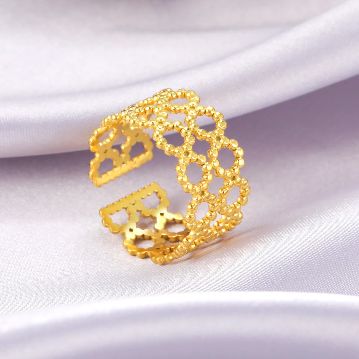 Amaxer For Women Lover's Rings Star Lace Beads Strip Stainless Steel Gold Color Silver Color Engagement Jewelry Party Gift