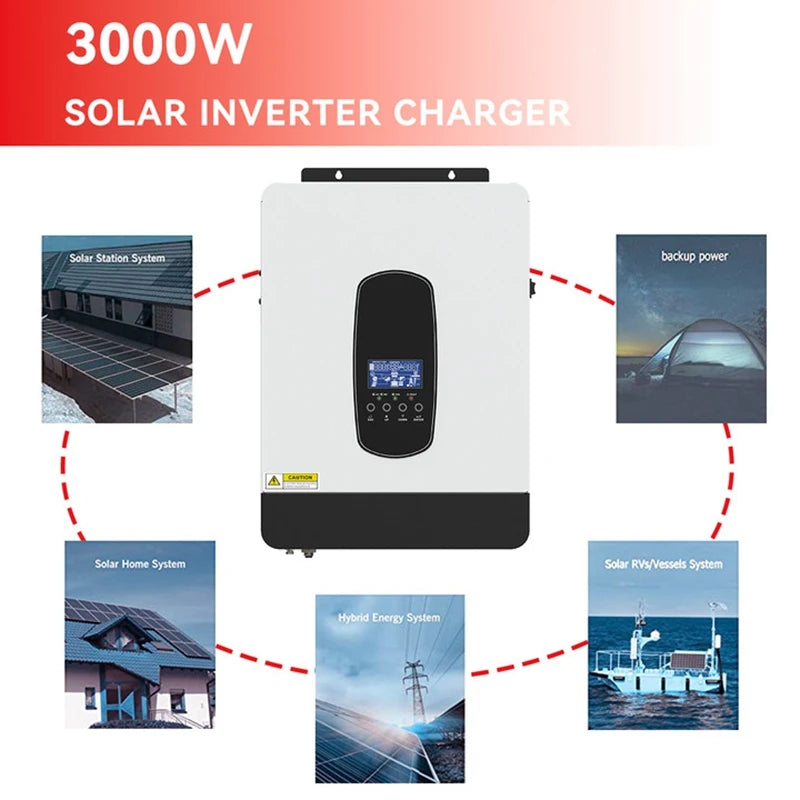 ECGSOLAX 3KW 1.8KW Solar Hybrid Inverter 12V 24V 230Vac With 80A MPPT Solar Charger Off-grid Hybrid Solar Inveter Max PV 450VDC