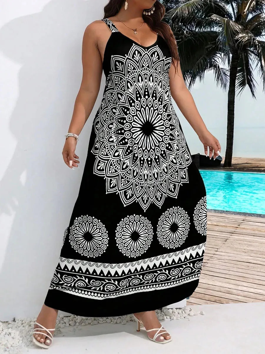 Summer Plus Size Women's Suspender Bohemian Dress Backless Dress