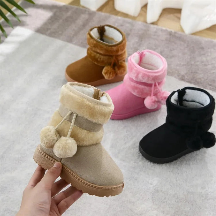 New Girls Snow Boots Winter Comfortable Thick Warm Kids Boots Lobbing Ball Thick Children Autumn Cute Boys Boots Princess Shoes