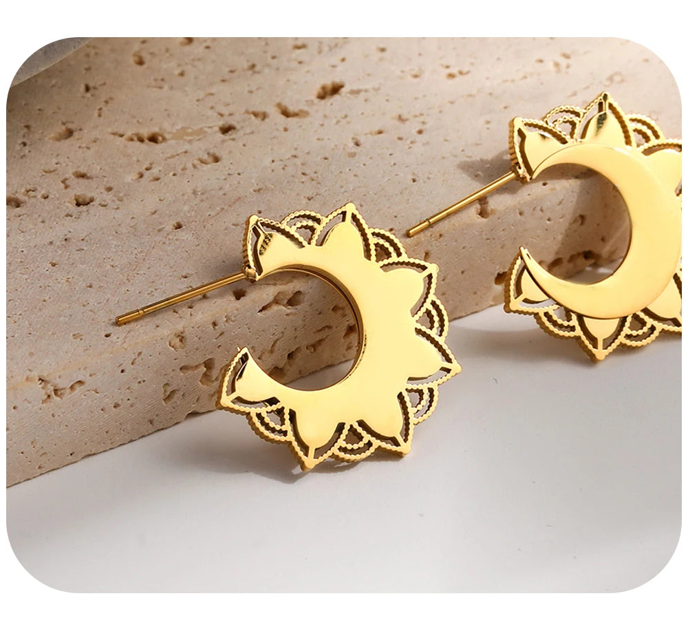 YACHAN Trendy Metal Stainless Steel C-Shaped Hoop Earrings for Women Geometric PVD 18K Gold Plated Waterproof Jewelry