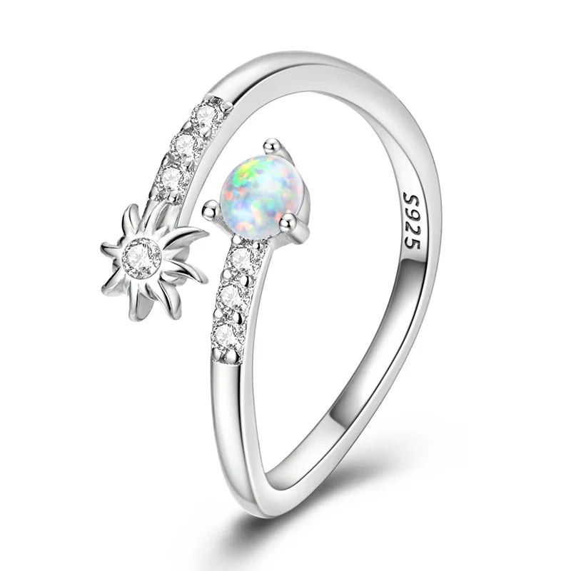 925 Silver Open Ring Sunflower Bee Star Eternal Love Jewelry Women's Wedding Gift