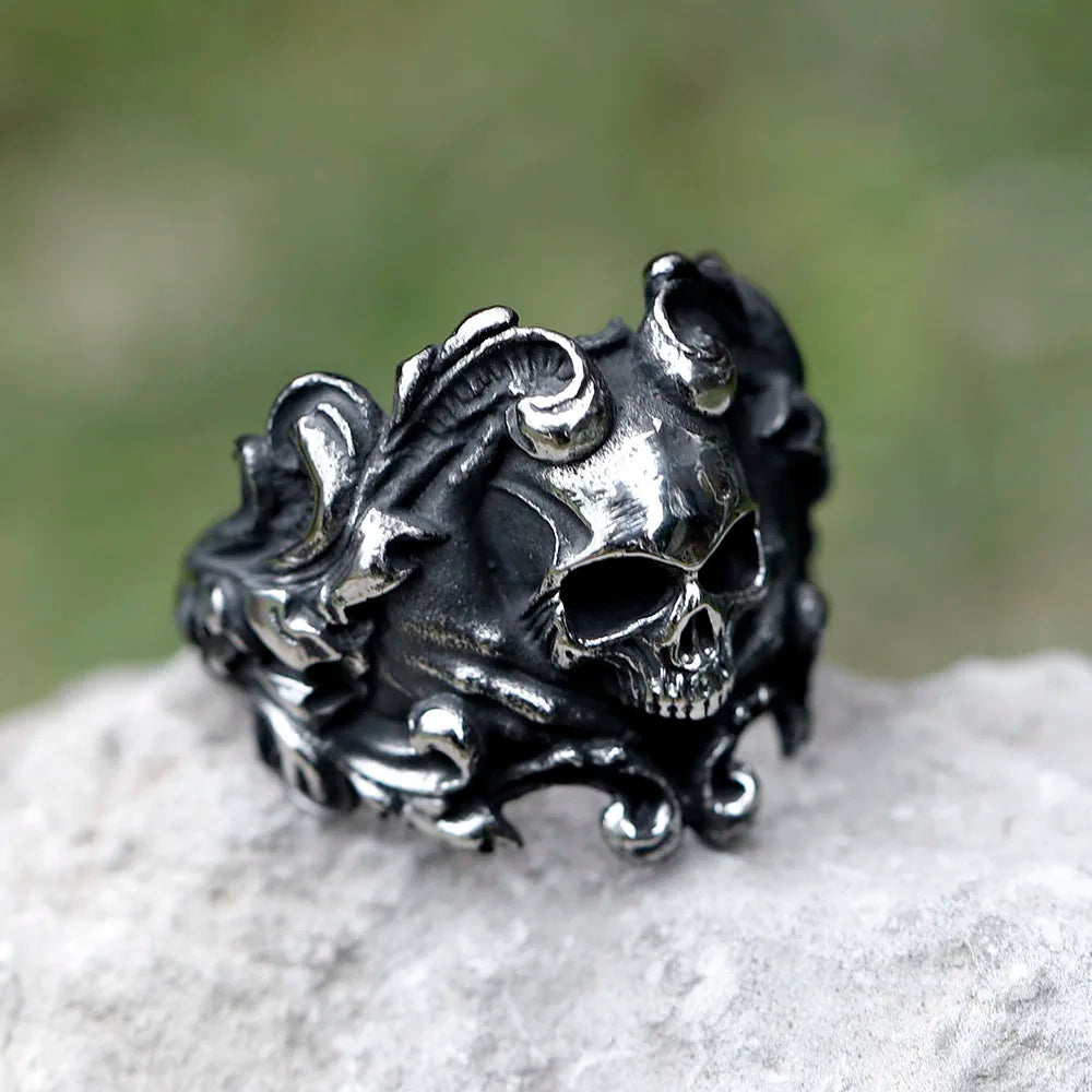NEW Men's 316L Stainless-Steel Rings Calvarium Skull Devil Ring for Gothic Decorative Pattern Jewelry Gift Free Shipping