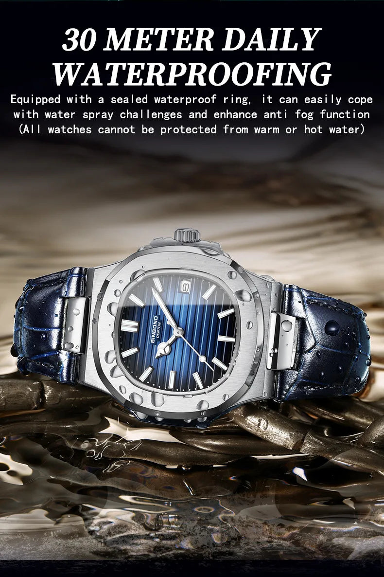 Authentic Men's Watch Waterproof Leather Strap Luminous Business Calendar Square Male Student Fashion Quartz Clock Watches Gift