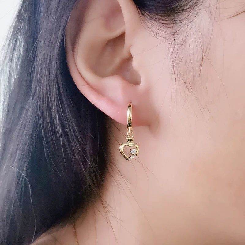 925 Sterling Silver Ear Buckle Retro Metal Heart Pendant Hoop Earrings for Women CZ Huggie Earrings Fashion Females Jewelry