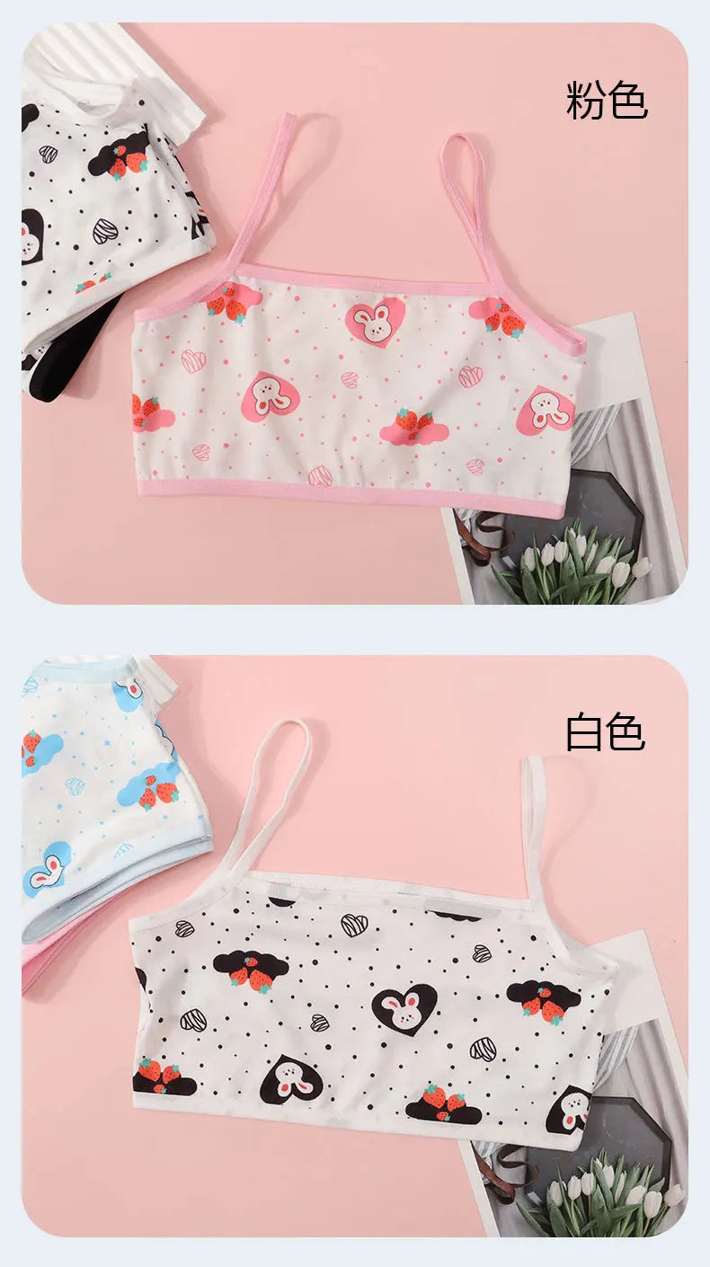 Girls' Camisole Style Bra Girls' Developmental Period Vest Cute Printed Children's Underwear Comfortable Lightweight Breathable