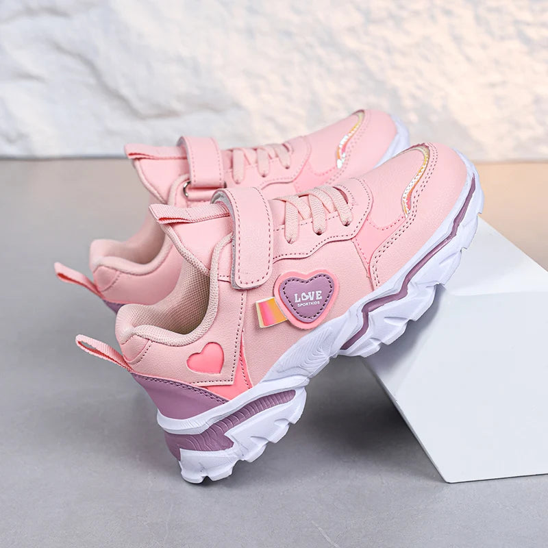 Autumn Girls Sneaker Children Leather Shoes PU Daily Kids Casual Walking Sneaker Platform Sports Tennis Sports Shoes Girl