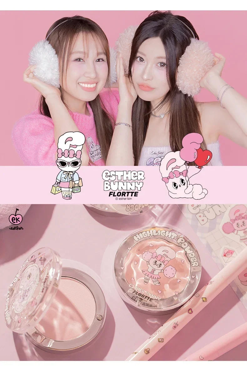 FLORTTE BUNNY Monochrome highlighting powder Naturally Brightening Facial Blush Cream High Gloss Face Blusher Makeup Cosmetics