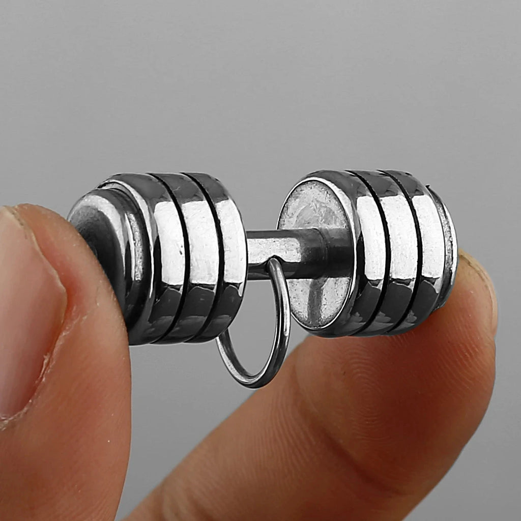 Men's Fitness Dumbbell Pendant Necklace Punk Hip Hop Silver Color Stainless Steel Necklace Jewelry Gift for Boyfriend