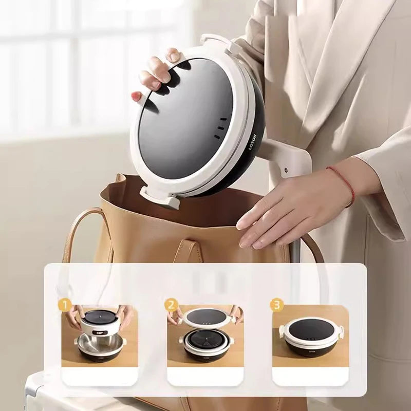 1.2L Electric Cooking Pot Portable Folded Rice Cooker Travel Multicooker Split Hot Pot 304 Stainless Steel Electric Skillt 500W