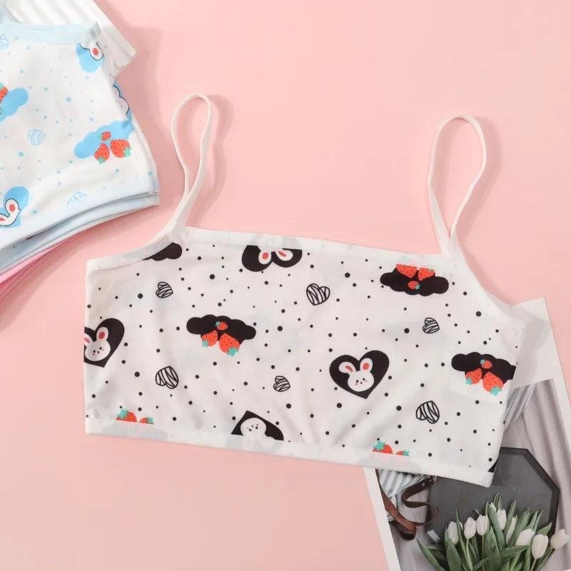 Girls' Camisole Style Bra Girls' Developmental Period Vest Cute Printed Children's Underwear Comfortable Lightweight Breathable