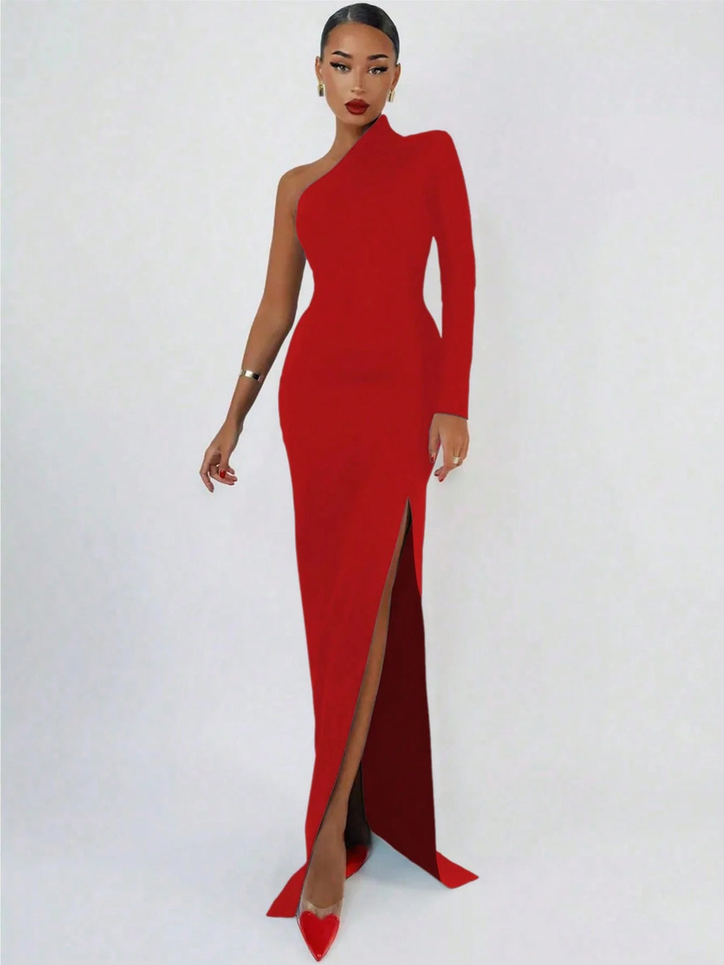 Women's Fashion Spring Summer Sexy Elegant Black Long Sleeve One Shoulder Long Bodycon Dress Party Cocktail Evening Dress Clothe