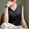 V-Neck Silk Vest Women's Summer Short Sleeved Top Acetate Satin Sleeveless Summer Shirt T-Shirt Loose Suspender Base YTM A39