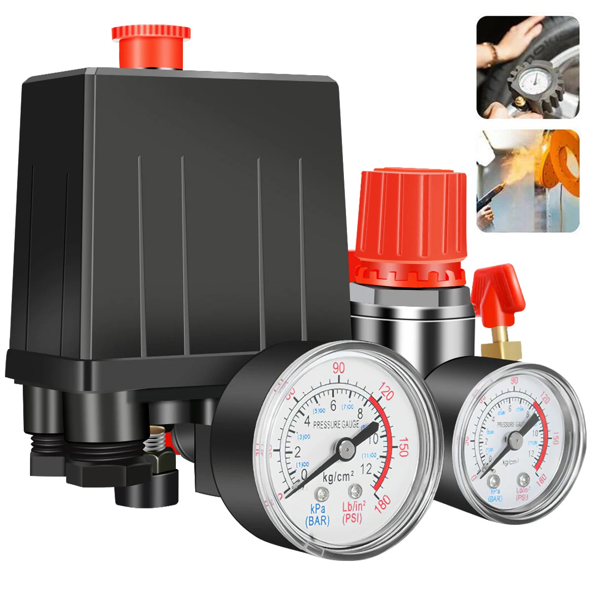 90-120PSI Air Compressor Pressure Switch Valve Control Manifold Regulator Gauges Safety Valve 1/4"BSP Air Compressor Parts