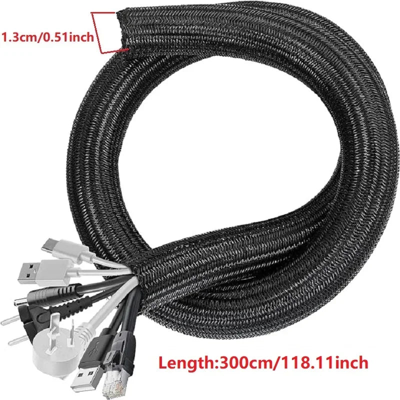 Braided Cable Sleeve 1m/3m/5m Pet Nylon Wrap for Desk PC TV Wire Protector Braided Wire Cover Casing Cable Organizer