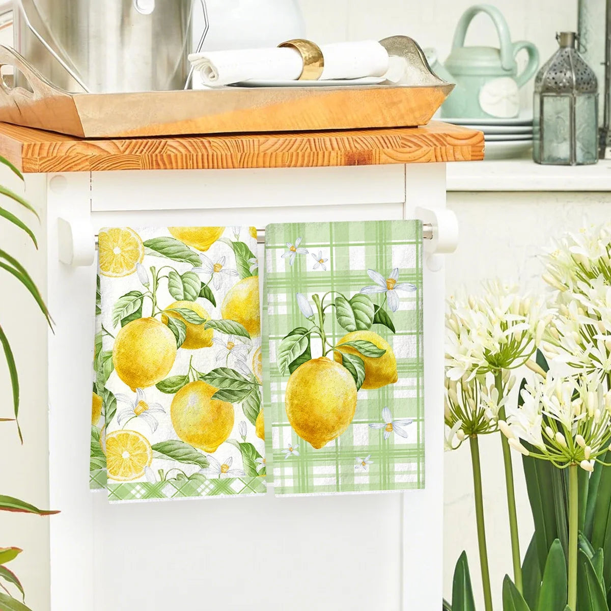 2pcs Italy Lemon Hand Towels Lemon Themed Dish Towels Polyester Bathroom Decorative Rustic Cloths Tea Towels for Kitchen