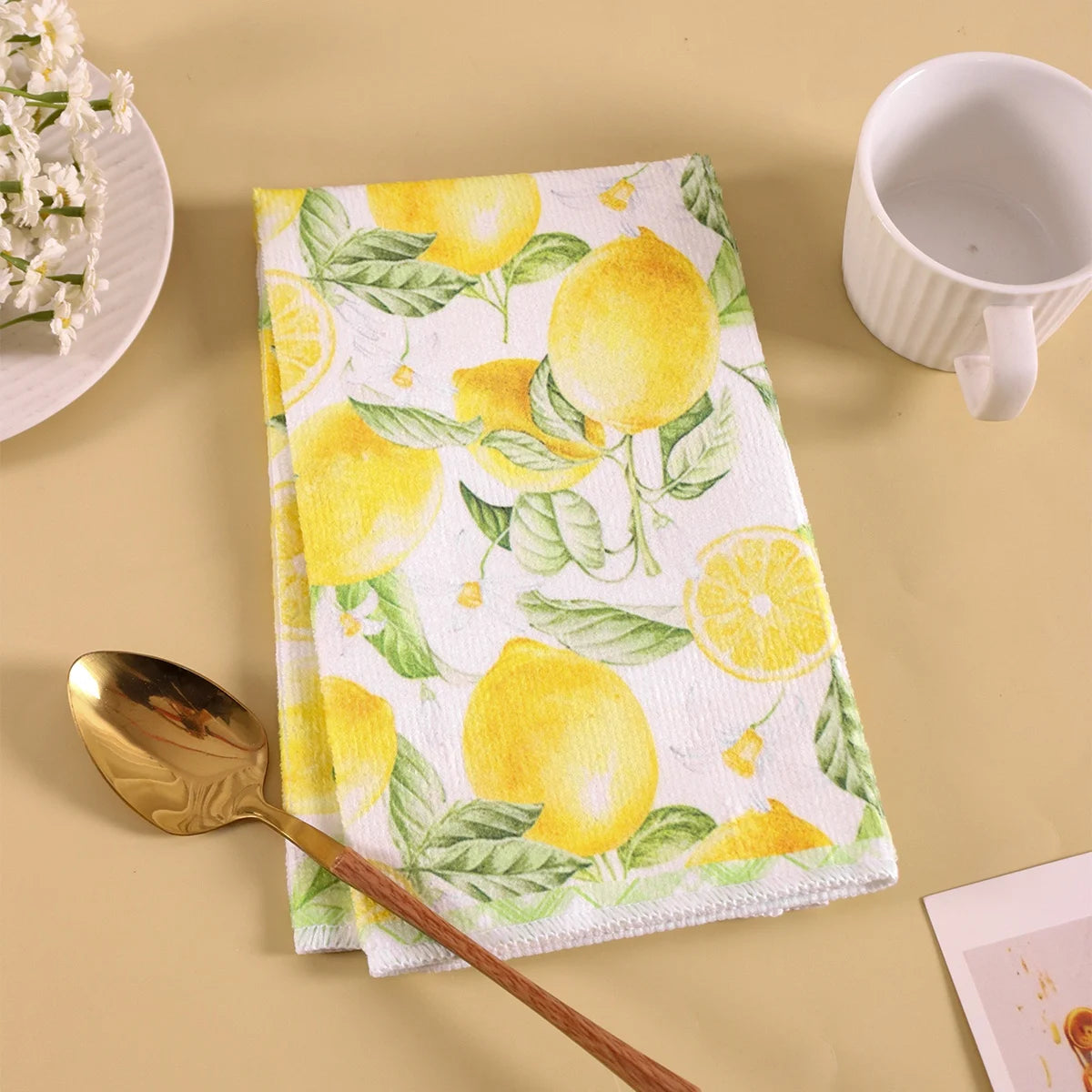 2pcs Italy Lemon Hand Towels Lemon Themed Dish Towels Polyester Bathroom Decorative Rustic Cloths Tea Towels for Kitchen