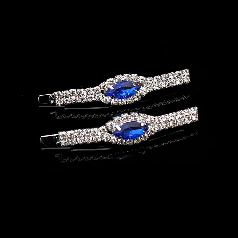 1 Pair Korean Fashion Rhinestone Hair Accessories Sky Blue Crystal Hair Barrette Clip Diamante Hairclip For Women Girls