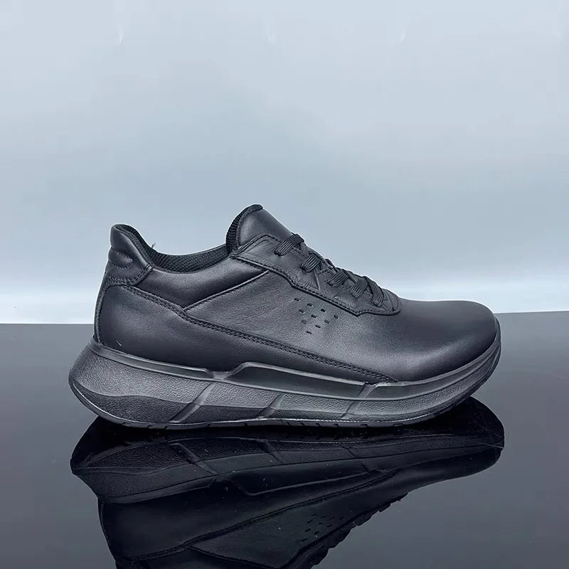 High Quality Men's Genuine Leather Casual Shoes Thick Soled Wear-resistant Hiking Couple Shoes Trendy Black Sports Shoes for Men