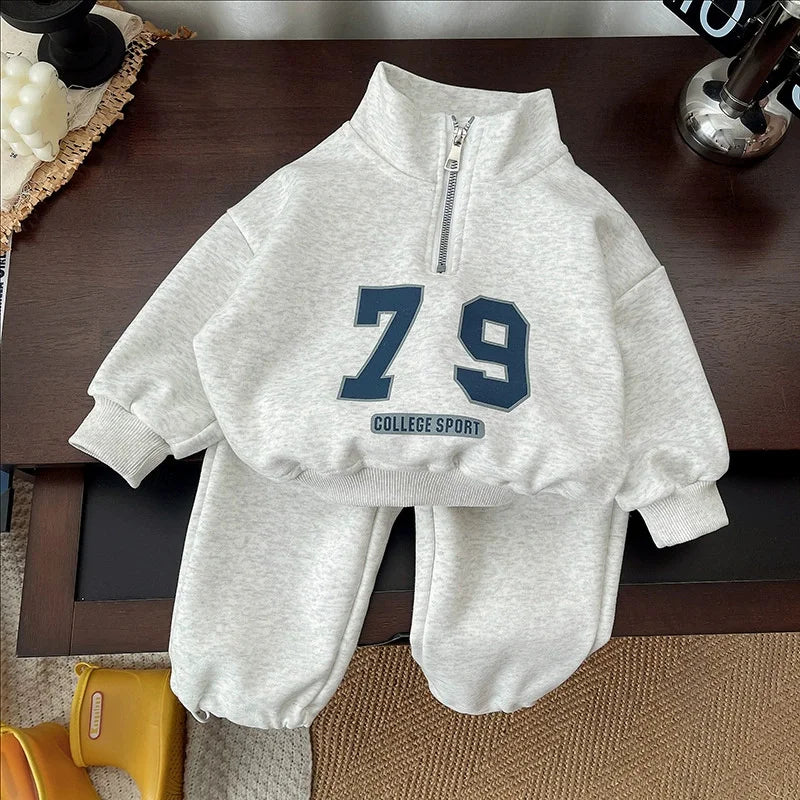 Baby Boy Sets Children's Clothes Suit Autumn Long-Sleeved Sweater Sweatpants 2Pcs New Kids Collar Half-Zip Fashion Outfits