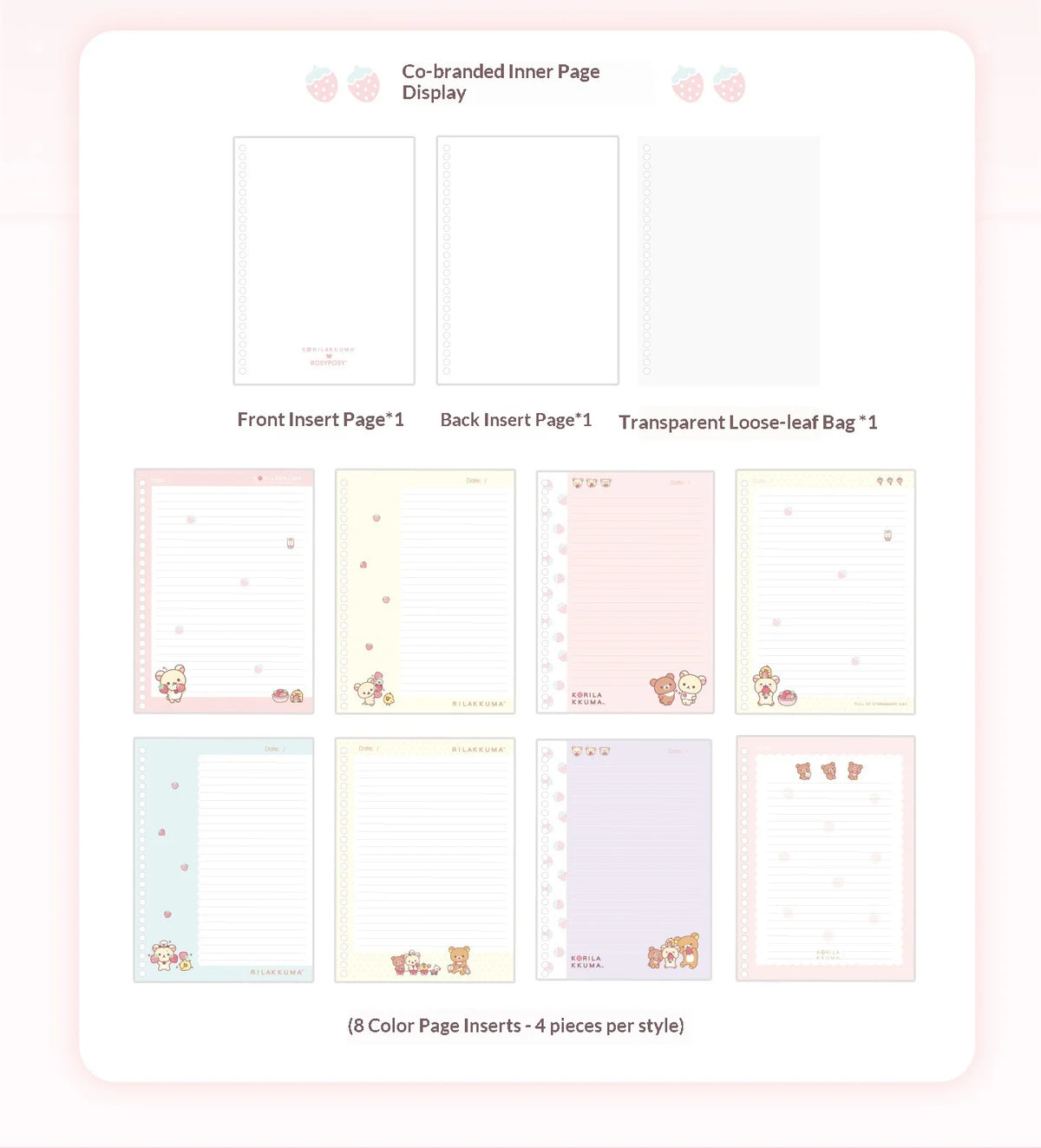 In Stocks RosyPosy Korilakkuma Loose Leaf Notebook Cute Strawberry Pattern B5 Refillable Journal For Study Office Daily Planning
