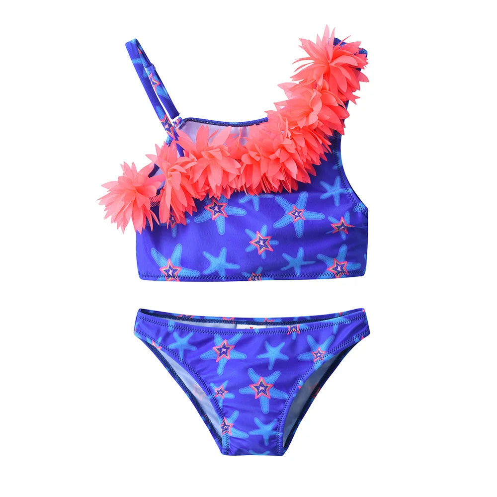 DXTON Girls 2 pcs Swimwear Suit Kids Flag Print Stars Stripe Swimsuit Children Bikini Sets for Summer Beachwear Bathing suit