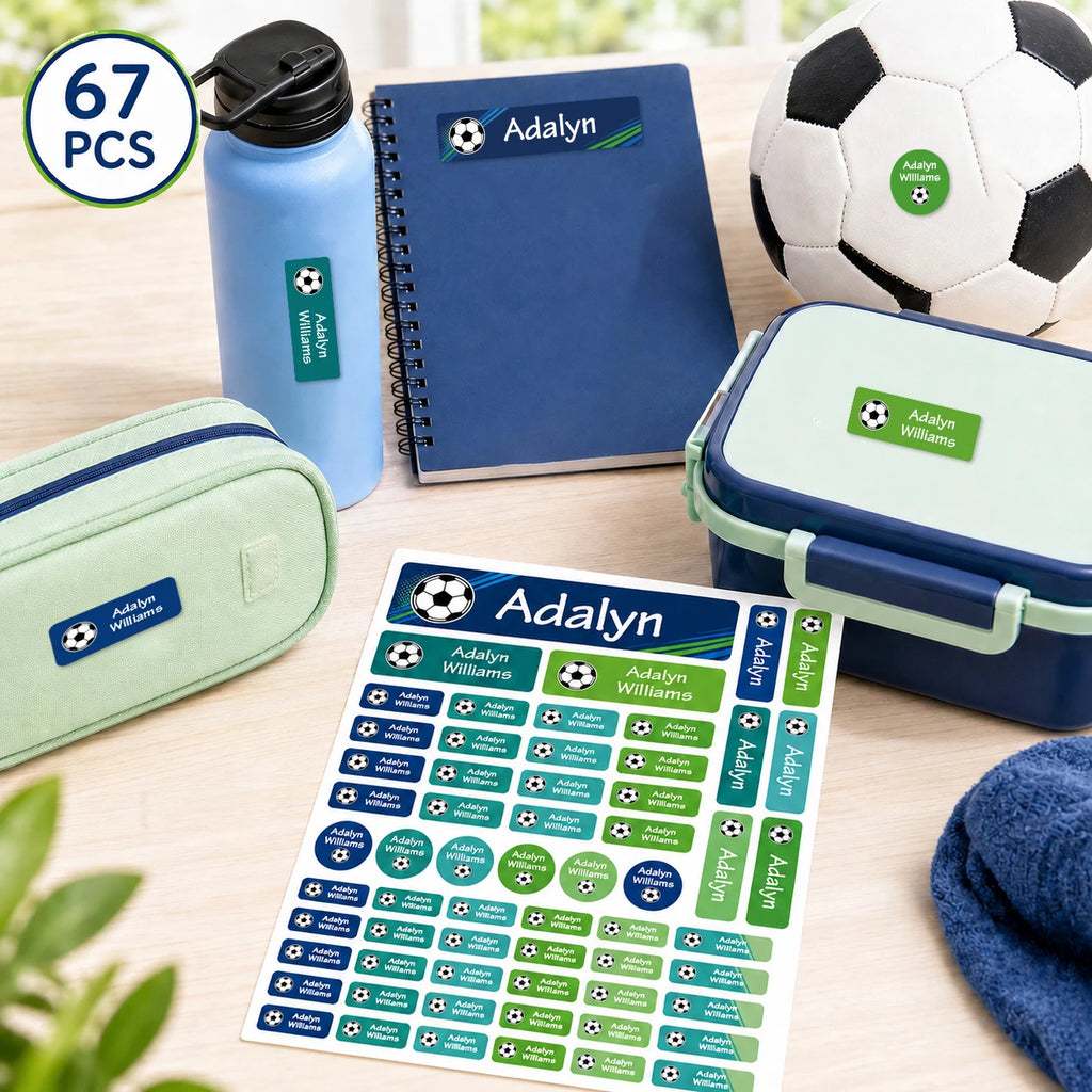Custom Soccer Name Labels Personalized Waterproof Stickers for Bottles Lunch Boxes Notebooks Sports Gear 4 Shapes