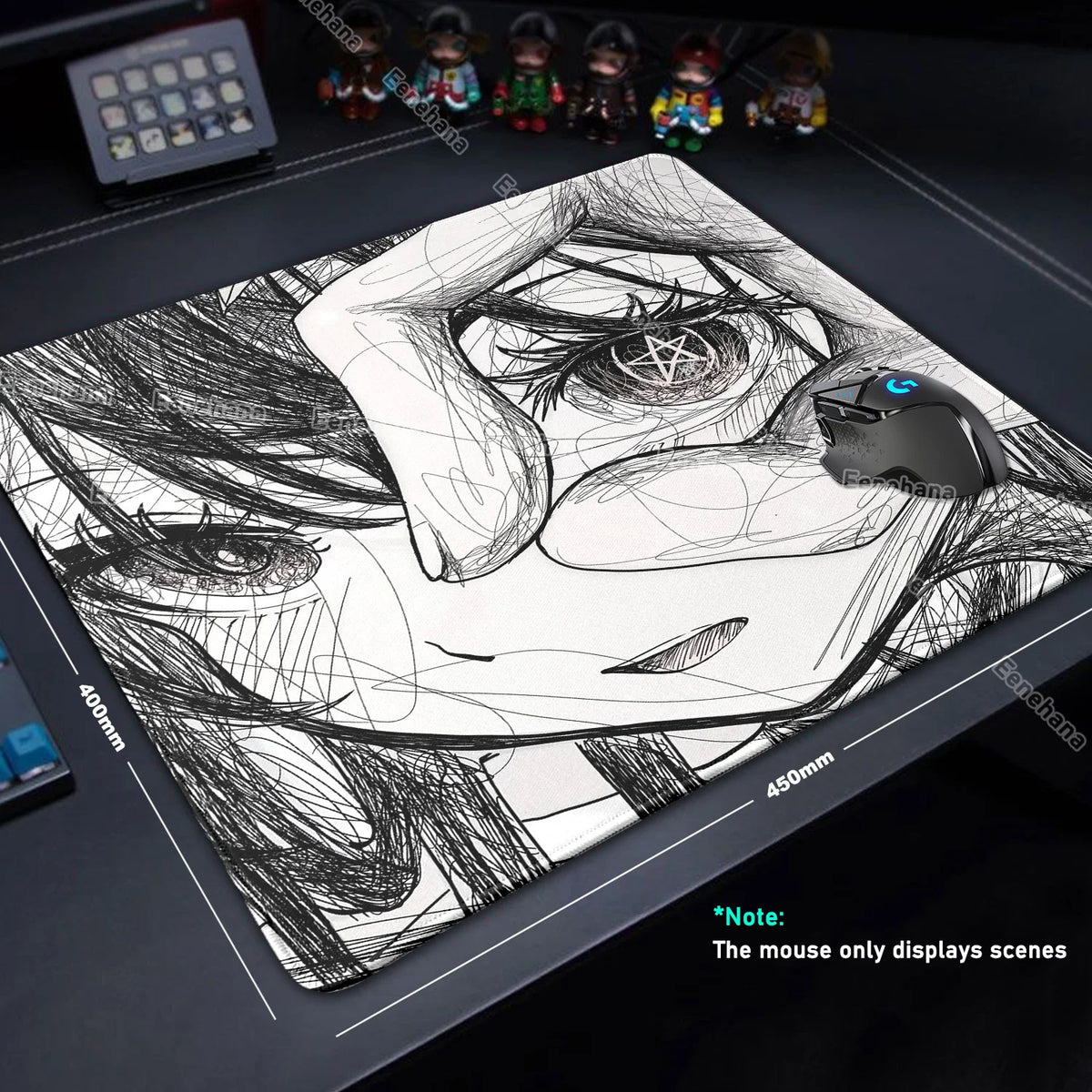 Red Eye Girl Art Black & White Line Gaming Mouse Pad Speed E-Sports Waterproof Kawaii 45x40 PC Gamer Accessories Office DeskMat
