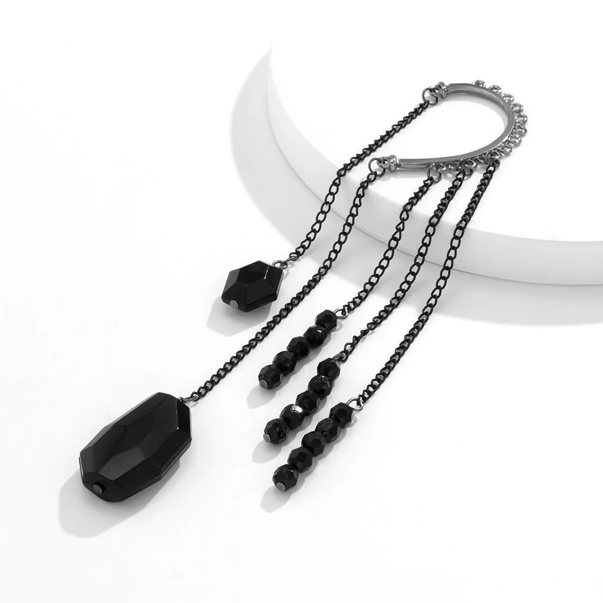IngeSight.Z 1PC Imitation Pearl Sequins Long Tassel Earrings Kpop Arc Ear Hanging Fake Cartilage Clip Earrings Jewelry Accessory