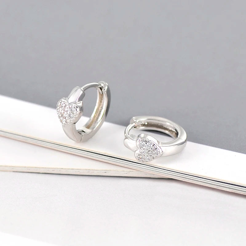 925 Sterling Silver Ear Buckle Retro Metal Heart Pendant Hoop Earrings for Women CZ Huggie Earrings Fashion Females Jewelry