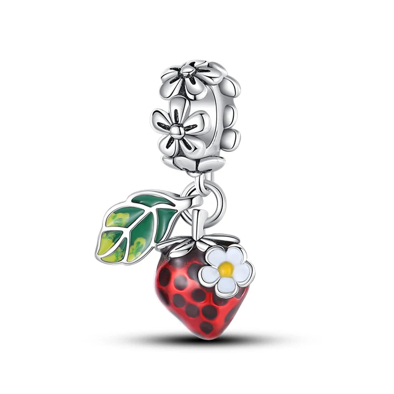 New 925 Silver Plated Strawberry Cherry Avocado Fruit Charms Beads Fit 3mm 925 Original Bracelets DIY Birthday Jewelry Gift
