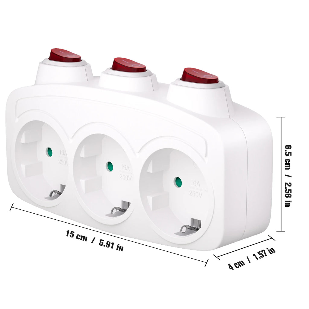 Double Plug Socket Adapter Schuko EU Conversion Plug With Switch ON/OFF German Standard Multiple Socket 3680W Extension Outlet