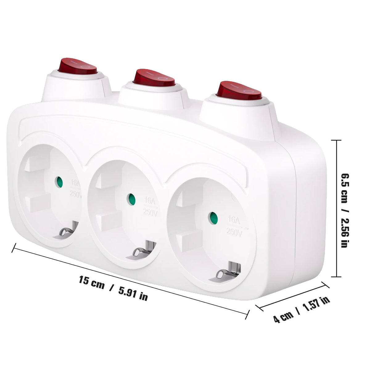 Double Plug Socket Adapter Schuko EU Conversion Plug With Switch ON/OFF German Standard Multiple Socket 3680W Extension Outlet