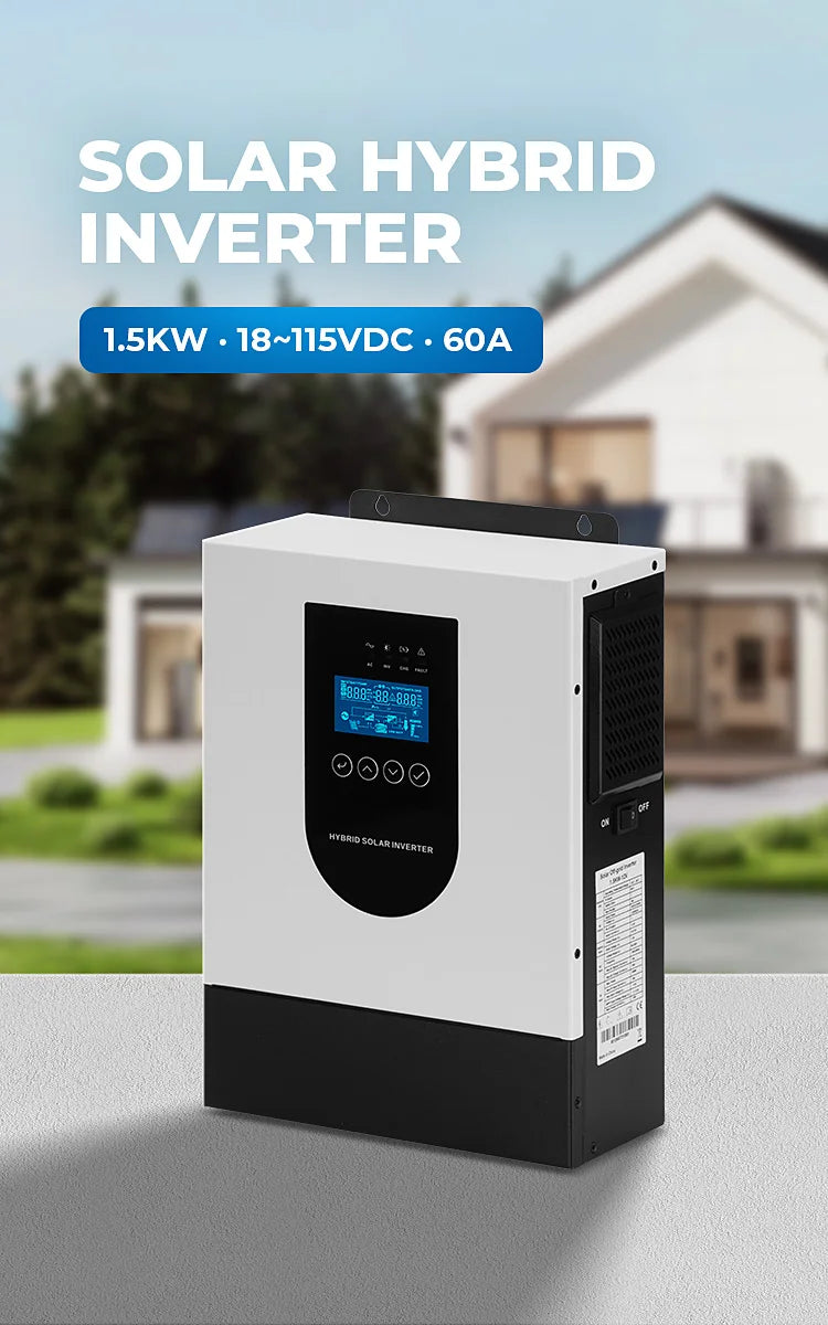 1.5KW 12V Off Grid Hybrid Solar Inverter Single Phase 60Hz Automatic AC String Inverter Household Solar Energy Conversion