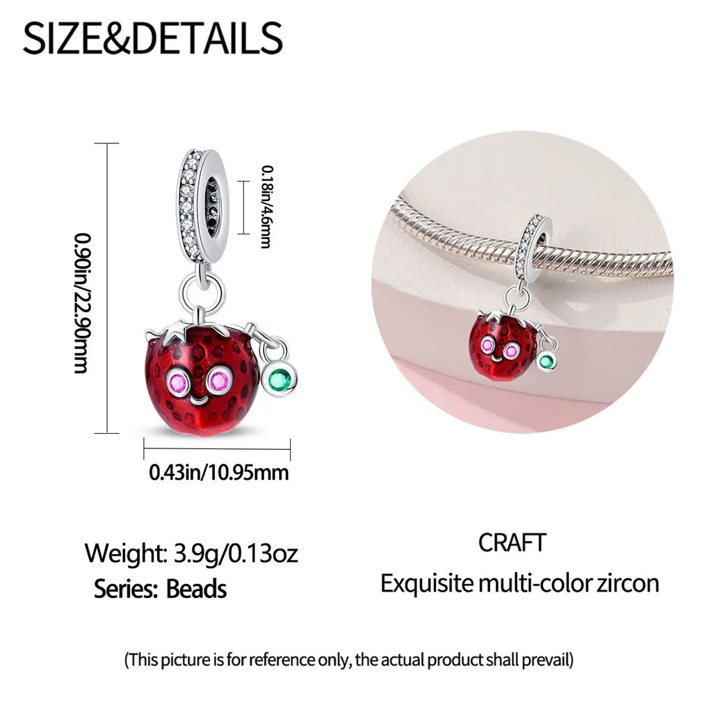 New 925 Silver Plated Strawberry Cherry Avocado Fruit Charms Beads Fit 3mm 925 Original Bracelets DIY Birthday Jewelry Gift
