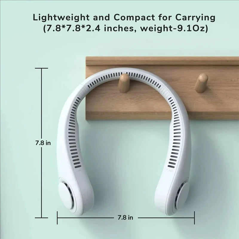 Wearable Bladeless Neck Fan Rechargeable USB 2400mAh Battery Three-Speed Portable & Hanging Design for Car/RV/Household Use